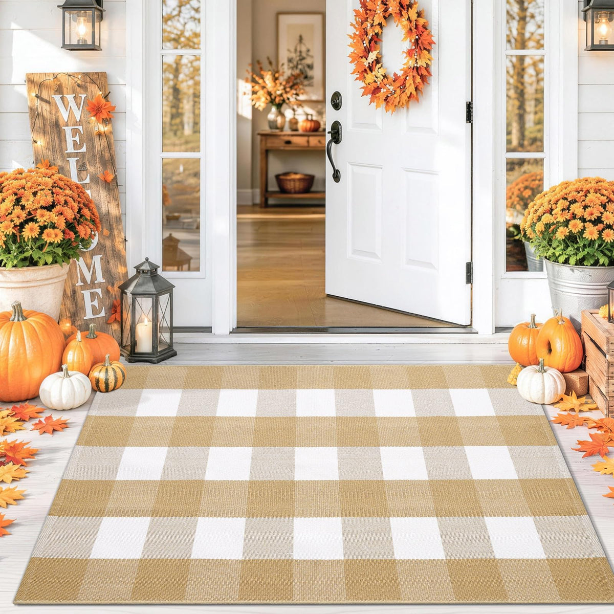 Smiry Black and White Striped Entryway Rug, Front Door Mat and Porch Decor