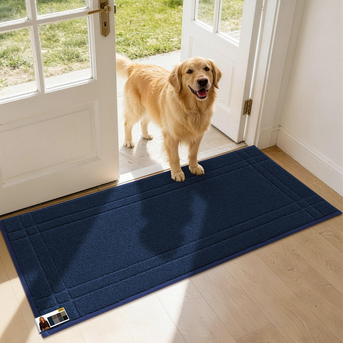 JSEI Door Mat for Entrance 20"x32", Dirt Trapper Doormat, Black