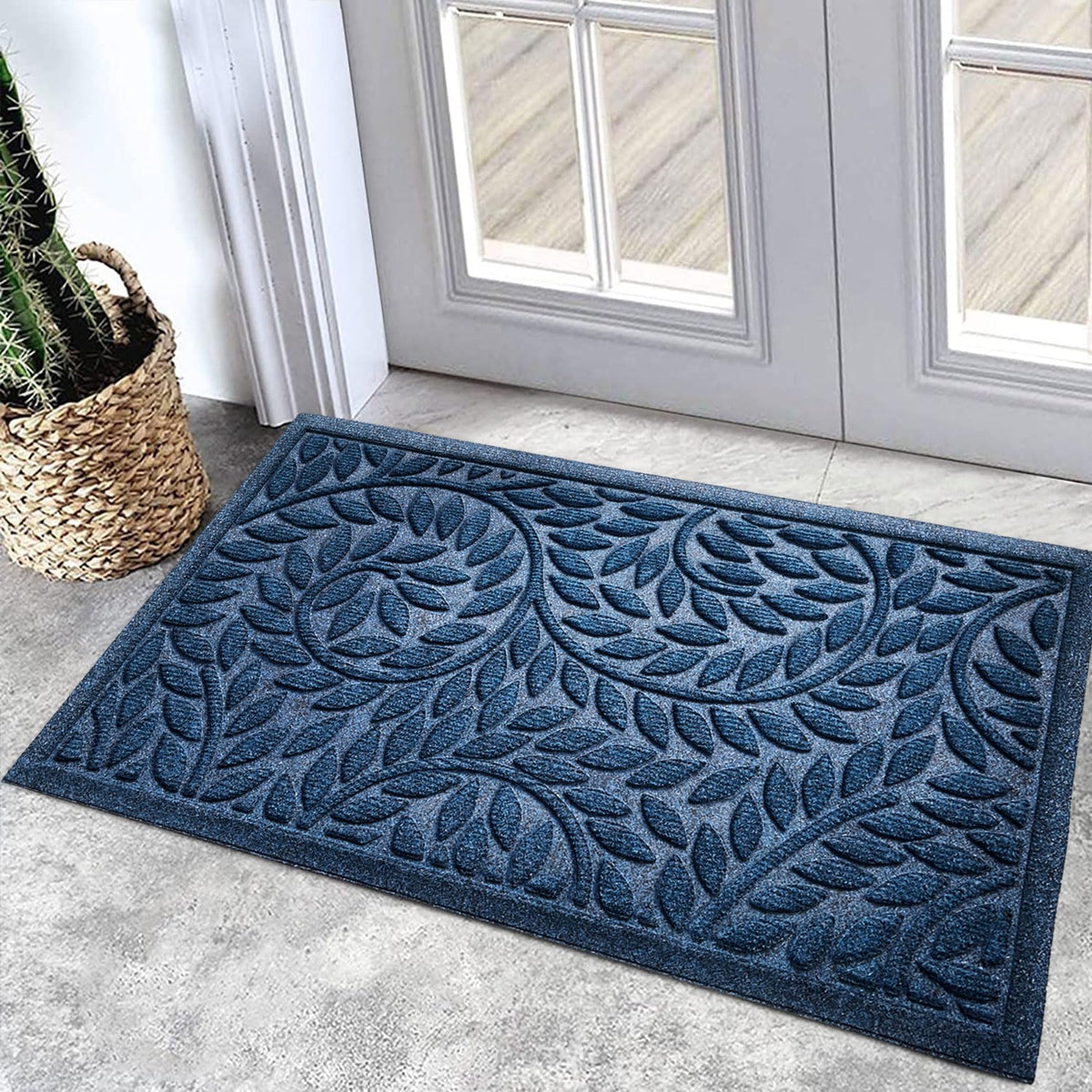 Bulijojo Front Door Mat Entrance,Durable Heavy Duty Welcome Mat,Thick Absorbent Natural Rubber Non Slip Mat,Sturdy Entryway Green, 17"x30"