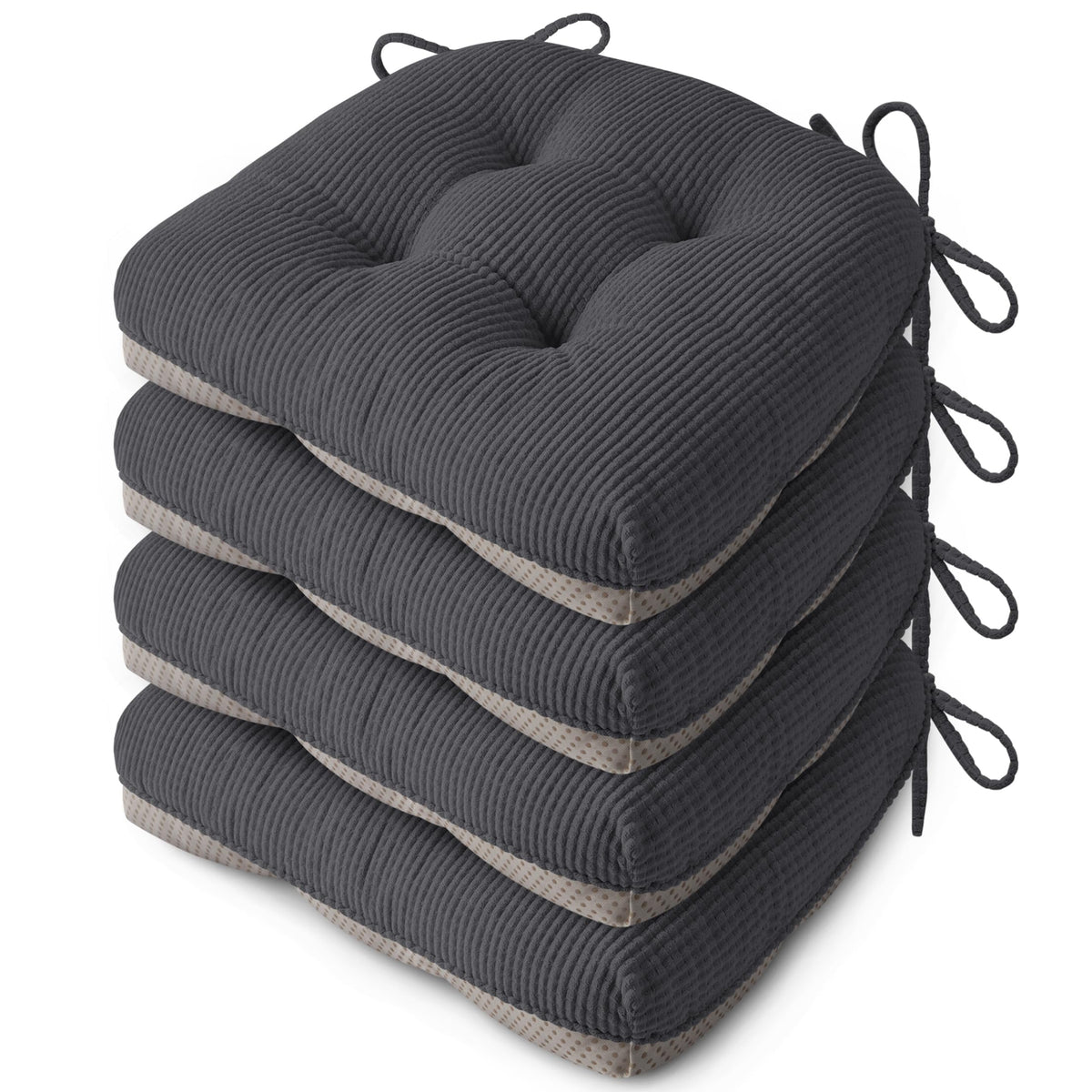 Anti Slip Kitchen Chair Cushions Set of 4 18"X16.5"X3" Beige