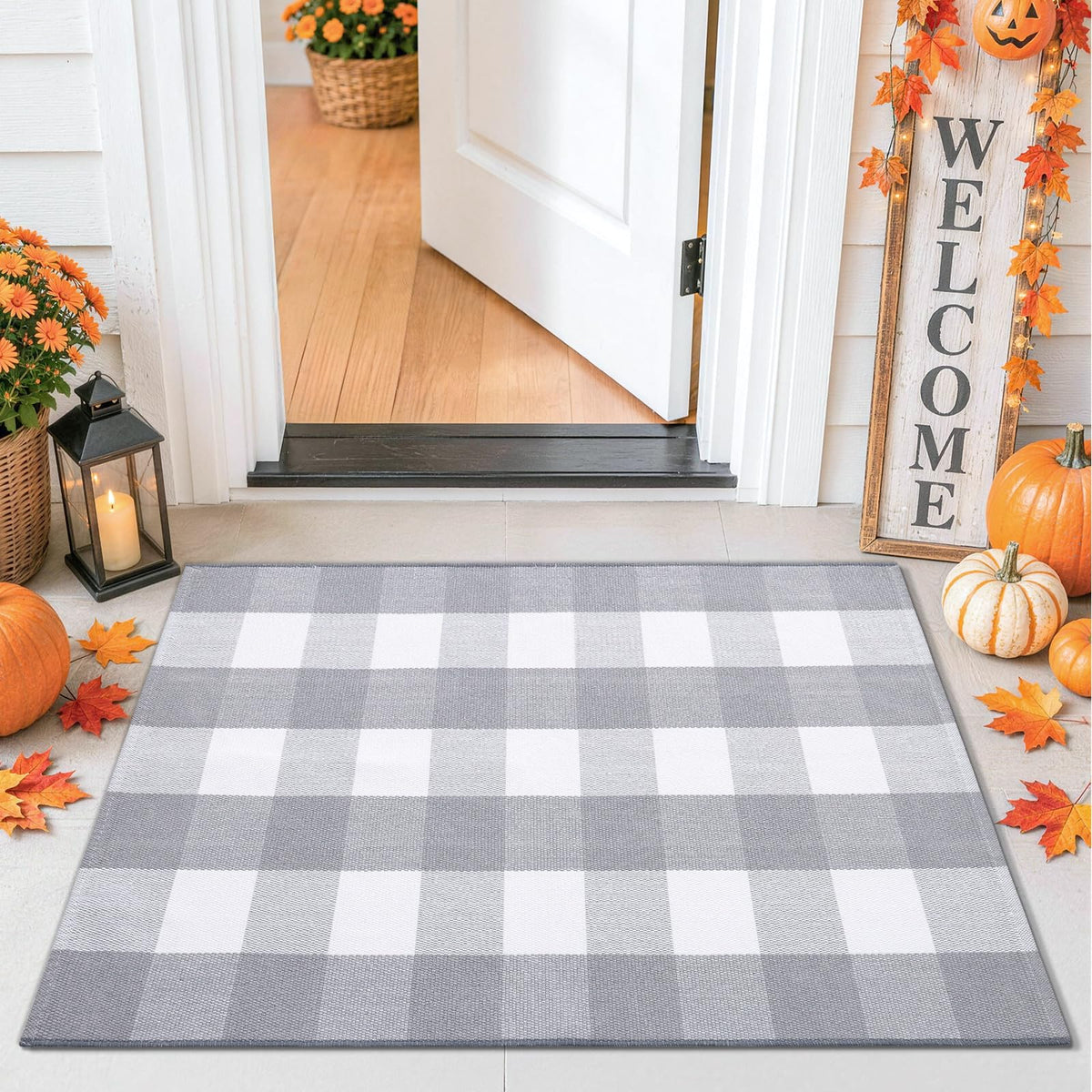 Smiry Black and White Striped Entryway Rug, Front Door Mat and Porch Decor
