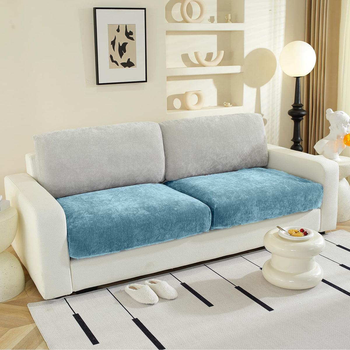 WEYOND Couch Cushion Covers L Shaped Sectional, 3PC Seat Covers, Light Grey