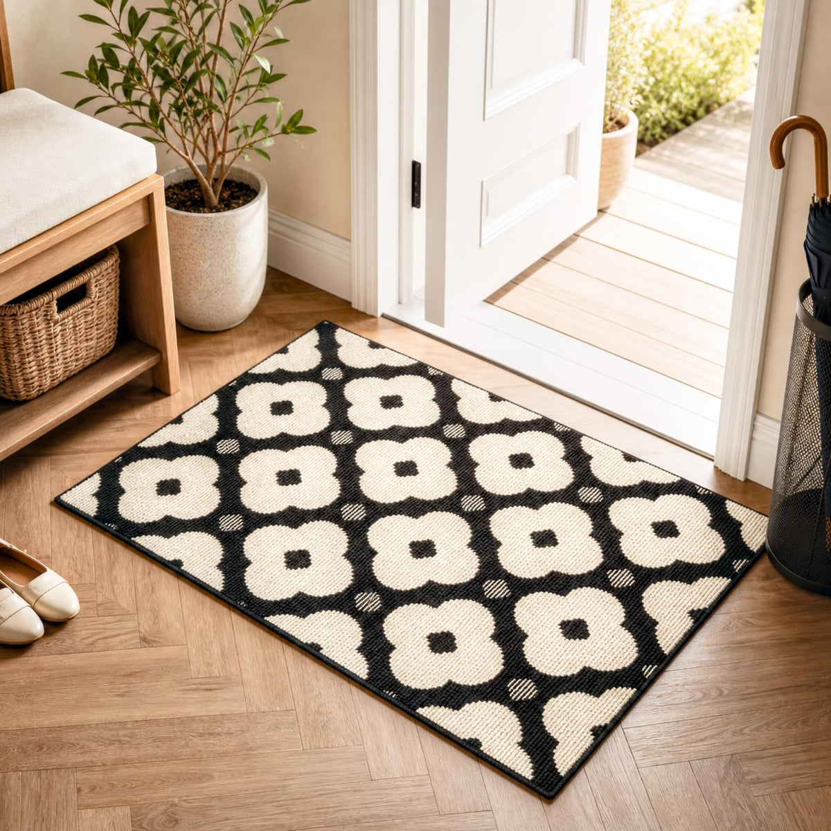 24"x36" Indoor Mats for Entryway, Black White