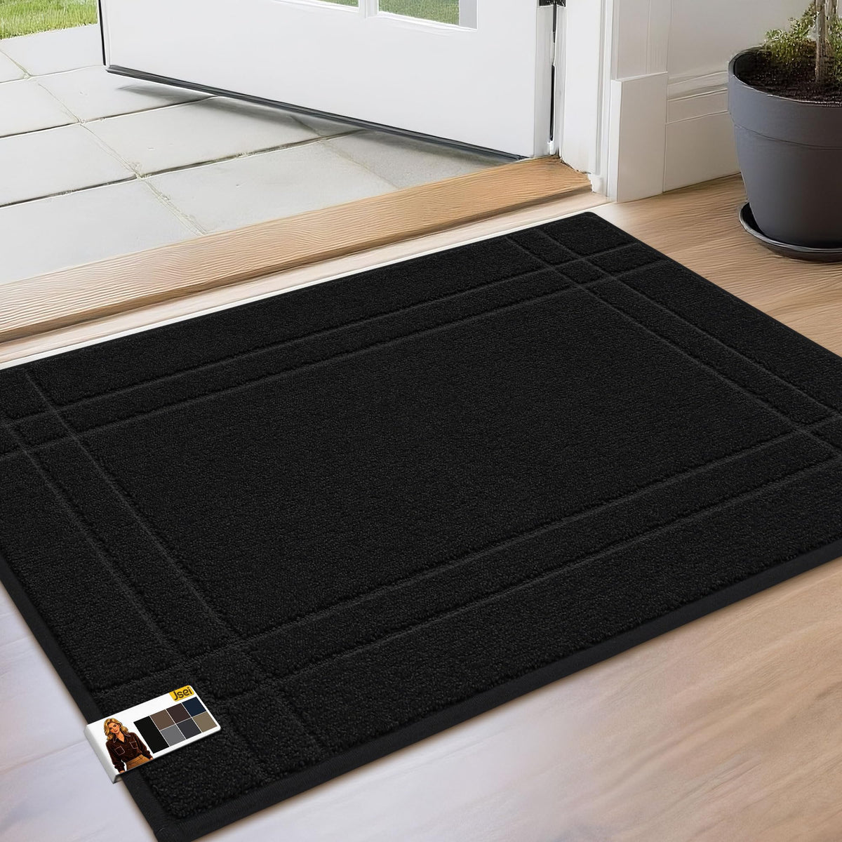 JSEI Door Mat for Entrance 20"x32", Dirt Trapper Doormat, Black