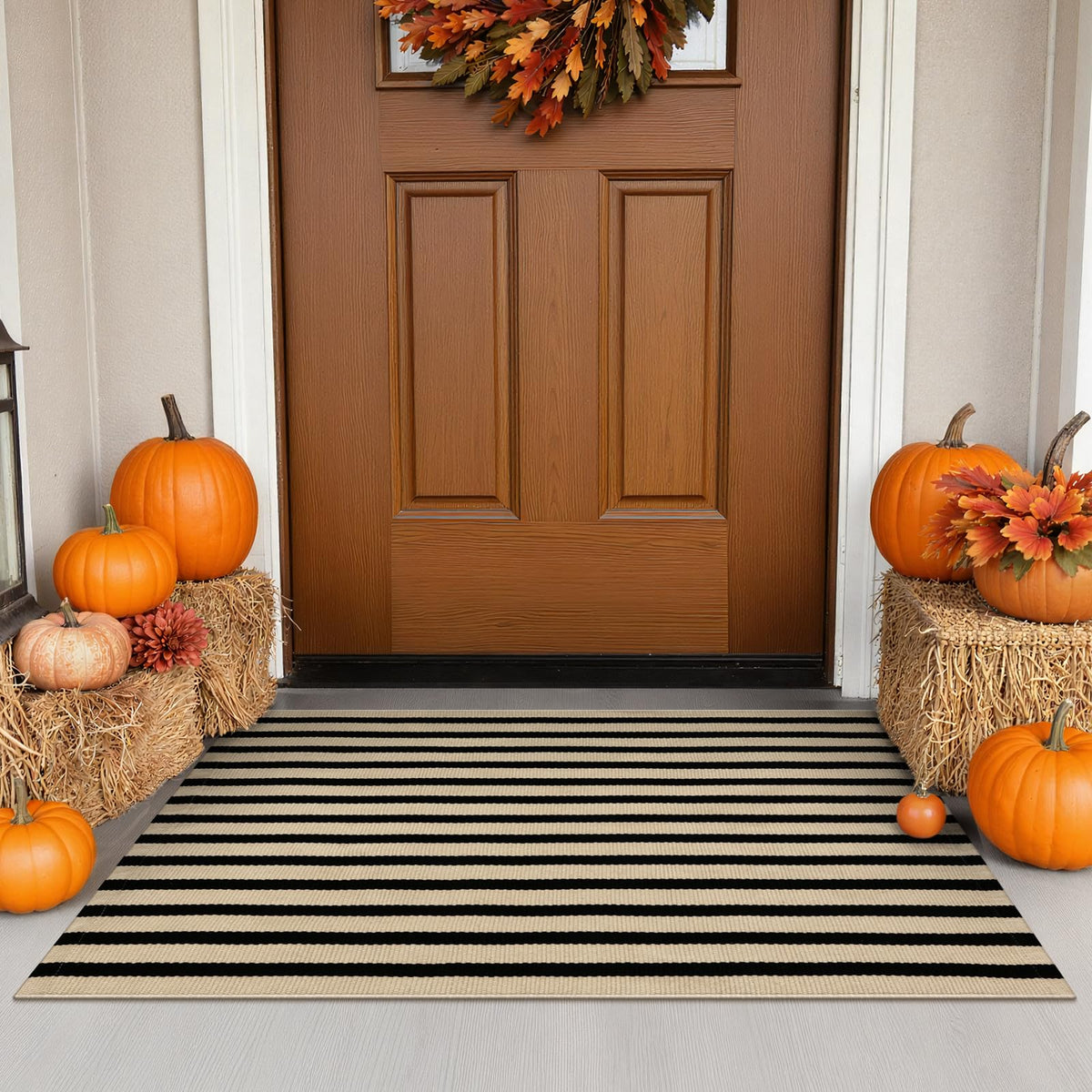 Striped Fall Door Mat 24"x51" Outdoor Rug Cotton Washable Fall Decor