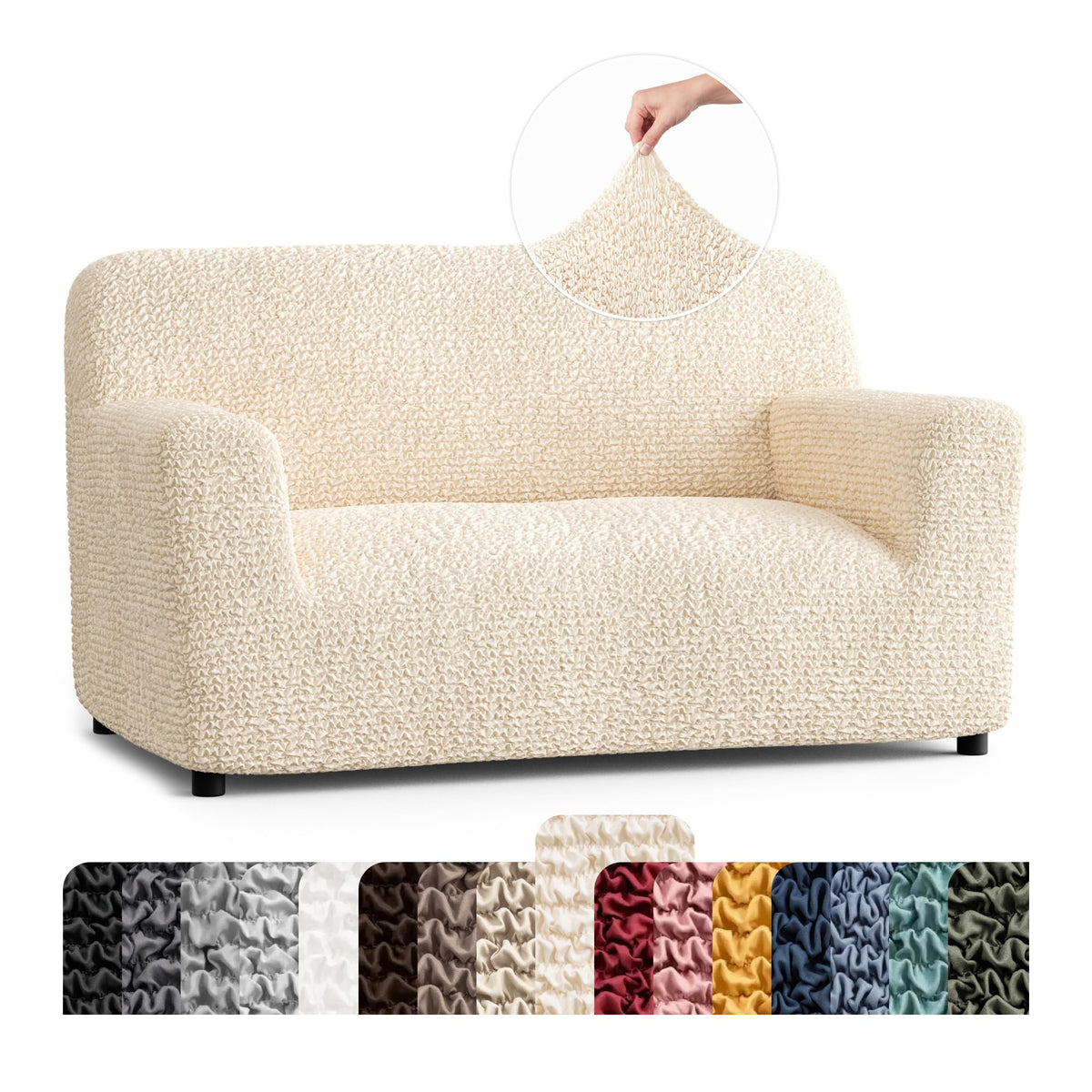 Premium Stretch Couch Covers for Sofa - Sofa Chair Cover Washable, Dogs & Pets Friendly - Elastic Polyester Loveseat Slipcovers - Non-Slip Love Seat Couch Covers - Soft Taupe (86"-120" Wide)