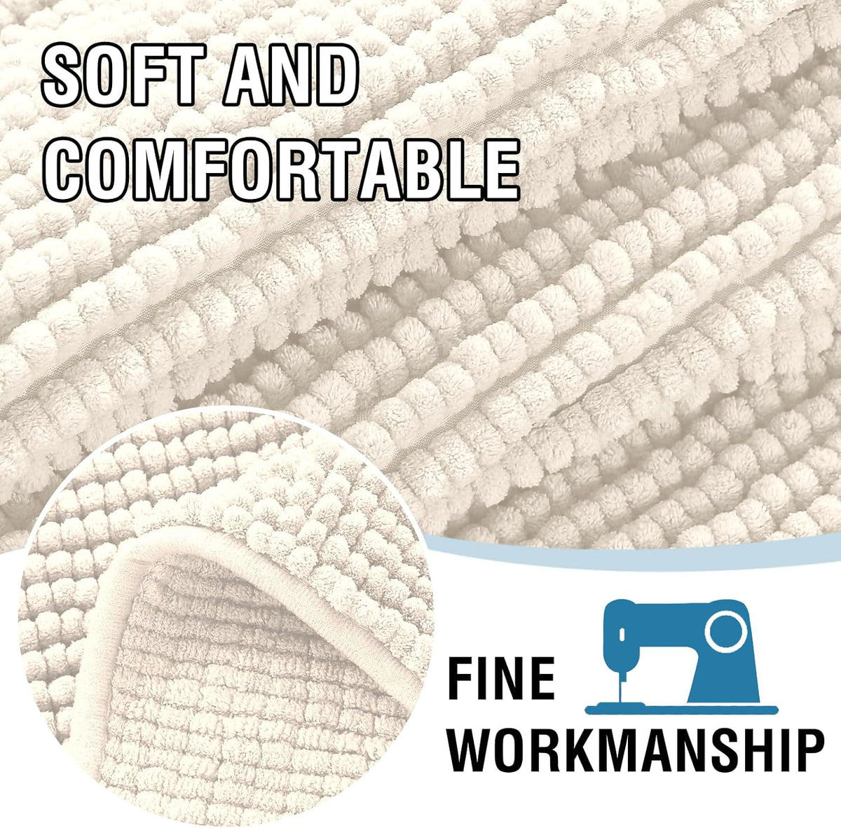 H.VERSAILTEX Plush Chenille Dog Bed Cover Thick Soft Sofa Cover for 3 Cushion Couch Anti Slip Couch Cover Furniture Protector for Dog, Pet, Cat (35" x 82", Ivory)