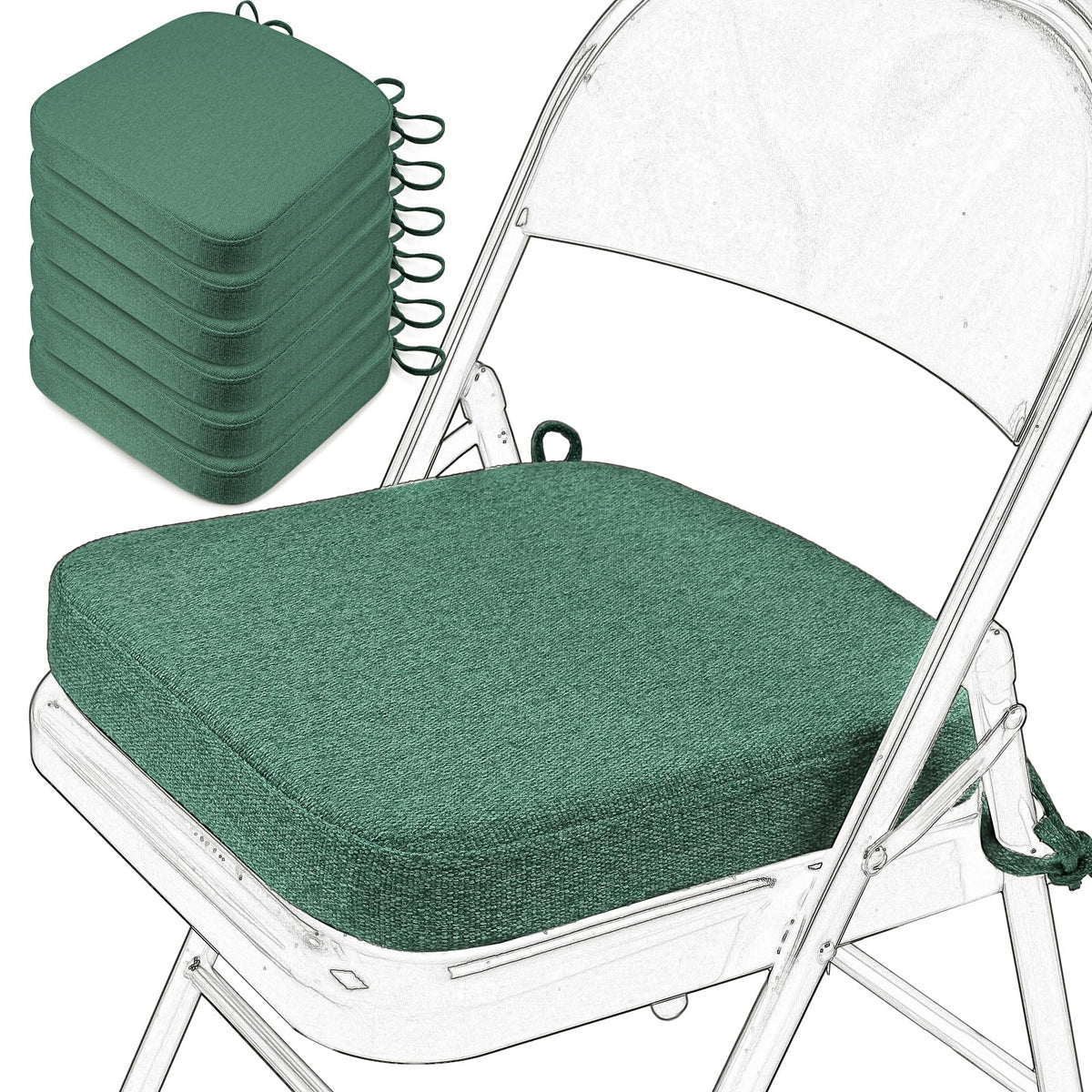 SINOSSO Memory Foam Chair Cushion for Folding Chair 1 Pcs, Thickened 2" Square Kitchen Chair Pad with Ties, Indoor Non-Slip Dining Chair Seat Cushion (1 Piece, Dark Brown)