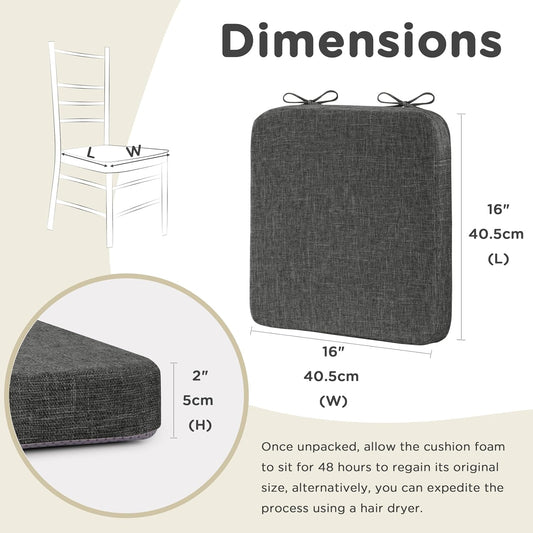 AddGrace Square Chair Cushions for Dining Chairs 16x16x2inch (4, Dark Grey)