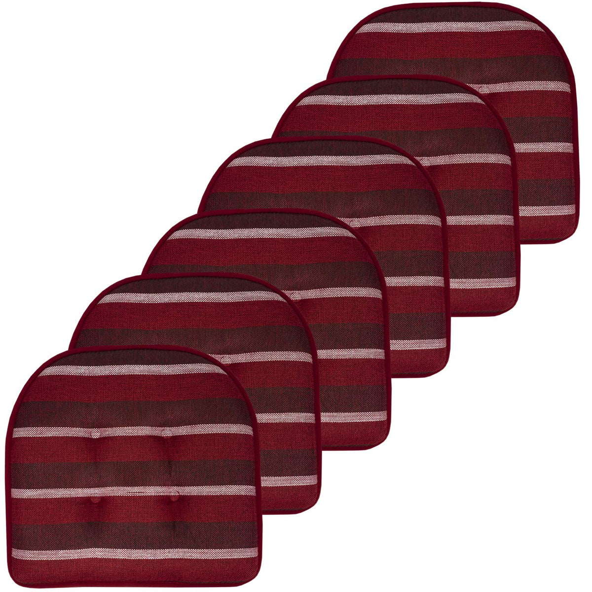 Sweet Home Collection Chair Cushion Memory Foam Pads Tufted Slip Non Skid Rubber Back U-Shaped 17" x 16" Seat Cover, 6 Pack, Checkered Taupe/White