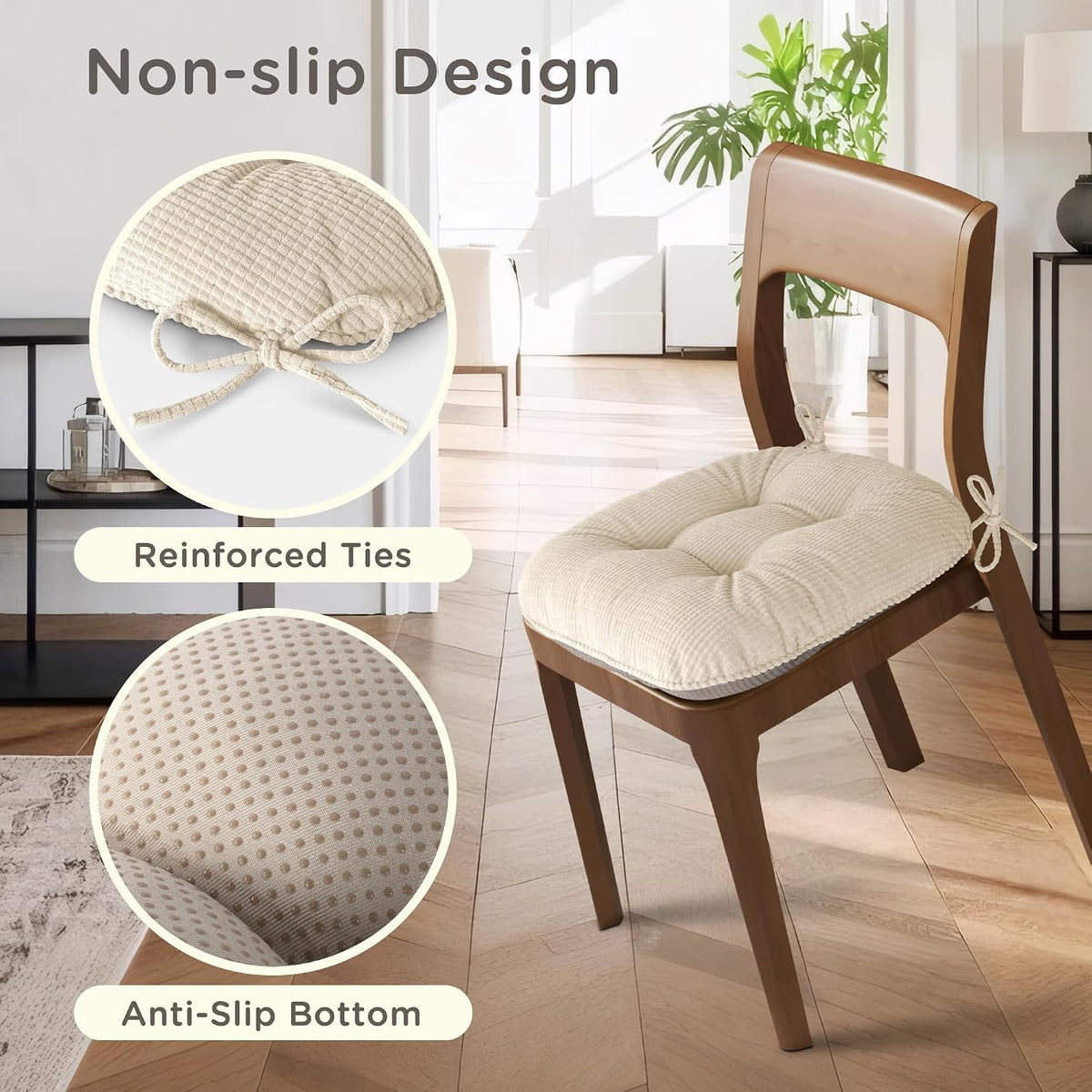 Indoor Dining Chair Cushions Set of 2, 17"X16"X3", Cream