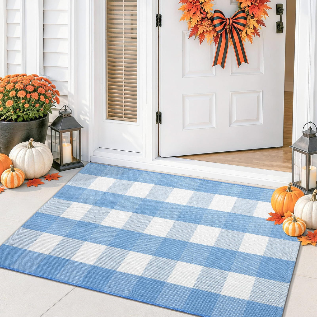 Smiry Black and White Striped Entryway Rug, Front Door Mat and Porch Decor