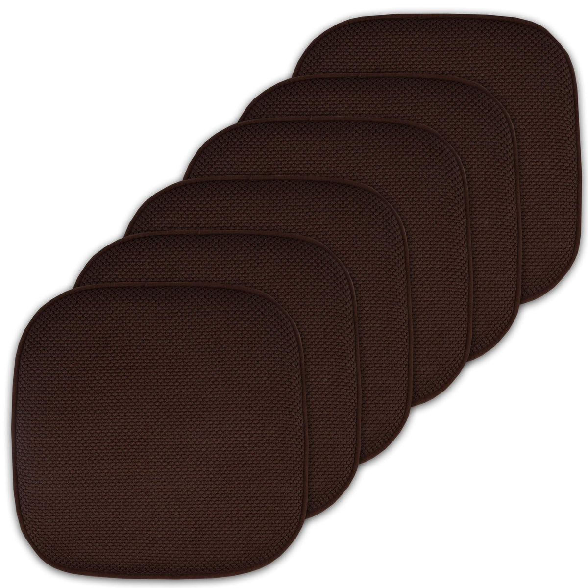 Sweet Home Collection Chair Cushion Memory Foam Pads Honeycomb Pattern Slip Non Skid Rubber Back Rounded Square 16" x 16" Seat Cover, 4 Pack, Alexis Chocolate