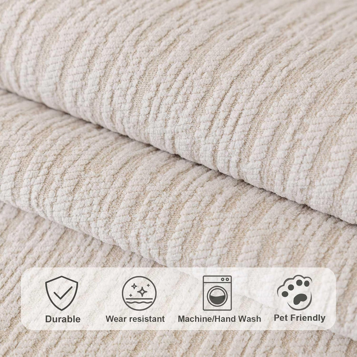 Soft Waterproof Chenille Cover Washable, Non Slip Sectional Sofa Covers for 3 Cushion Couch Sofa L Sharped Sofa Slipcover for Pets, Furniture Protector (1 PCS 36"x82" White)