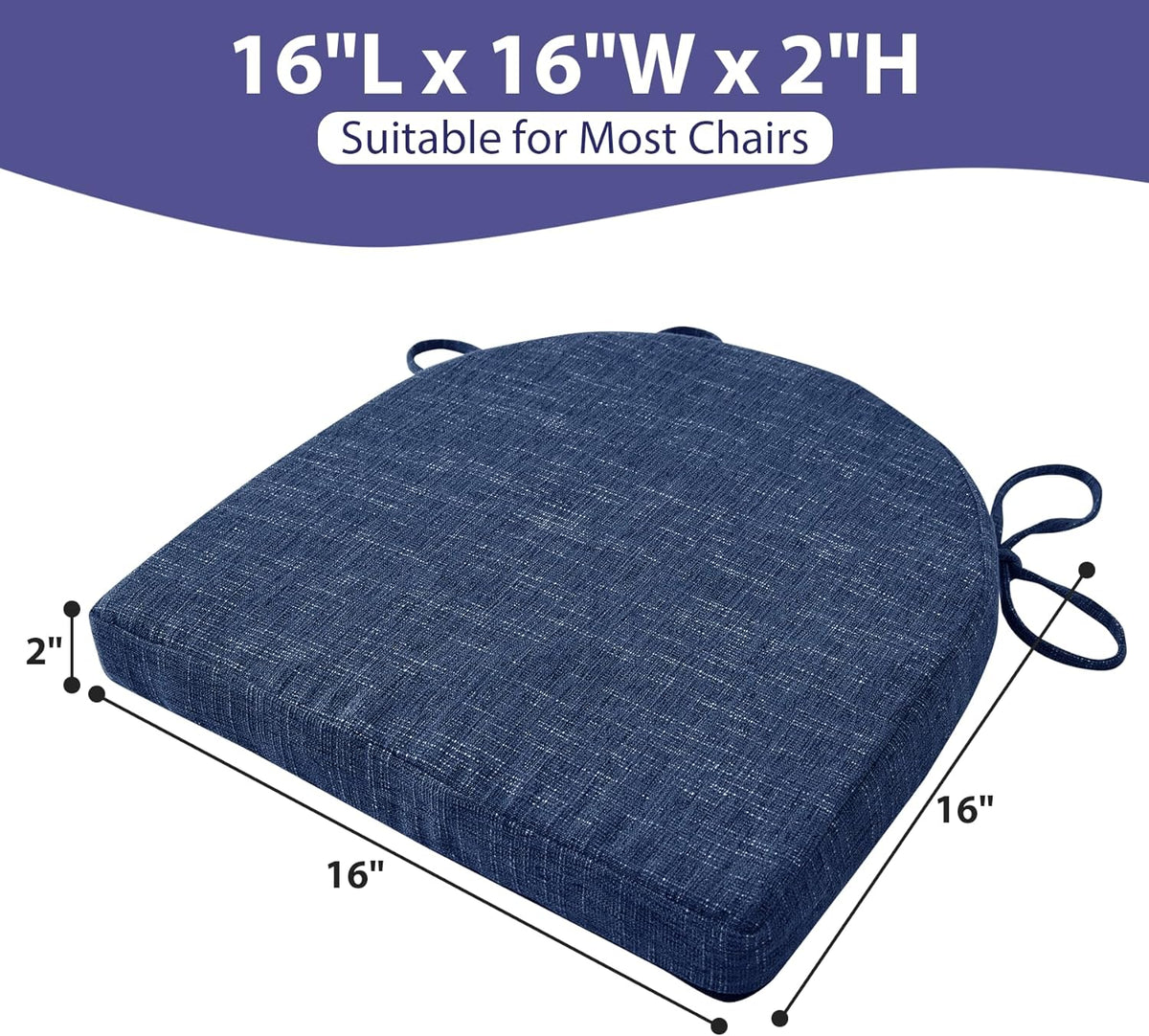 IPYNBAP Chair Cushions for Dining Chairs, Kitchen Chair Cushions, 16'' x 16'' x 2'', Non Slip Indoor Seat Cushions, Chair Pads for Dining Chairs with Ties & Removable Cover, Set of 4, Navy
