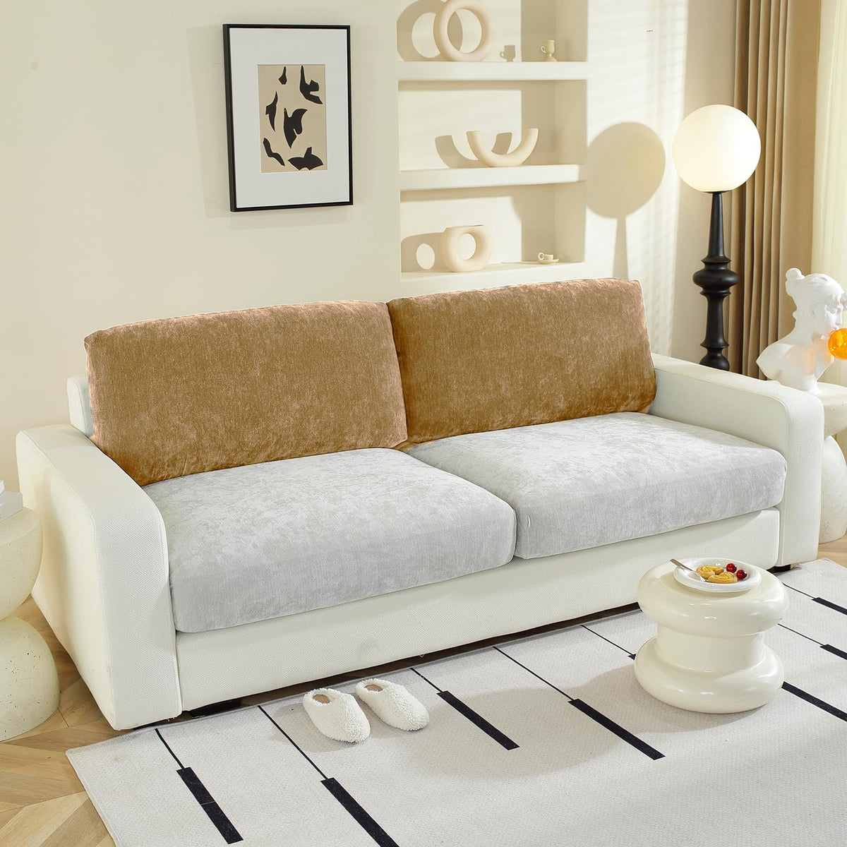 WEYOND Couch Cushion Covers L Shaped Sectional, 3PC Seat Covers, Light Grey