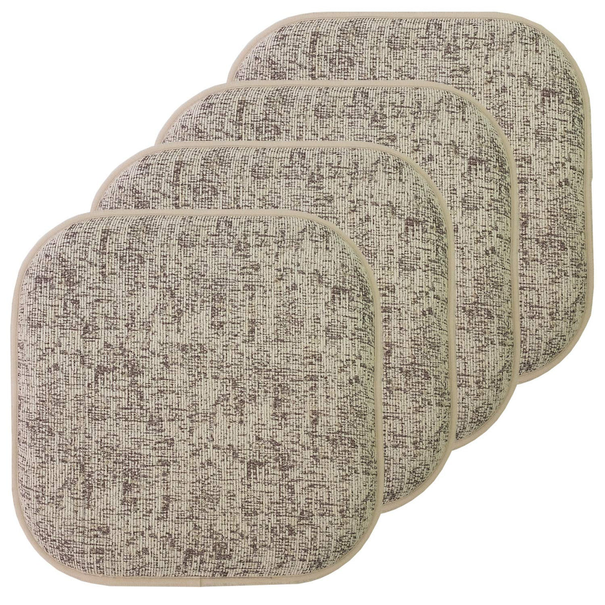 Sweet Home Collection Chair Cushion Memory Foam Pads Honeycomb Pattern Slip Non Skid Rubber Back Rounded Square 16" x 16" Seat Cover, 4 Pack, Alexis Chocolate