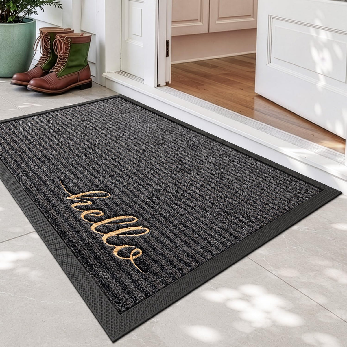 DEXI Front Door Mat Outside Entrance 24x36 Welcome Rubber Entry Doormat