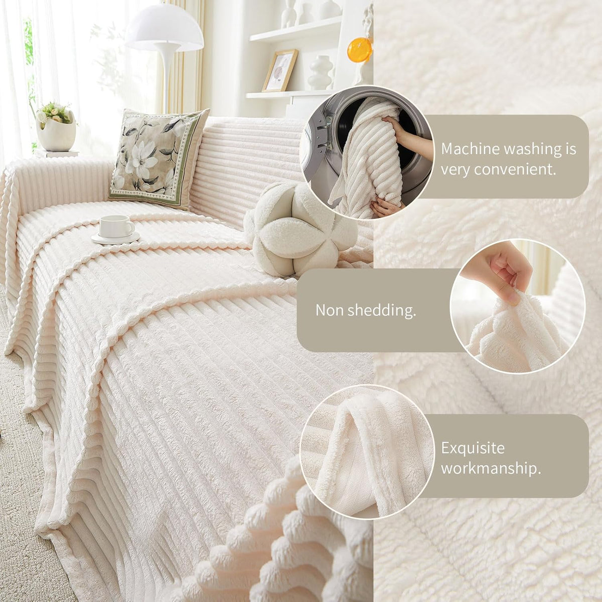 Pet-Friendly Non-Slip SofaCover,71"*118" Off White,Washable Stain Resistant