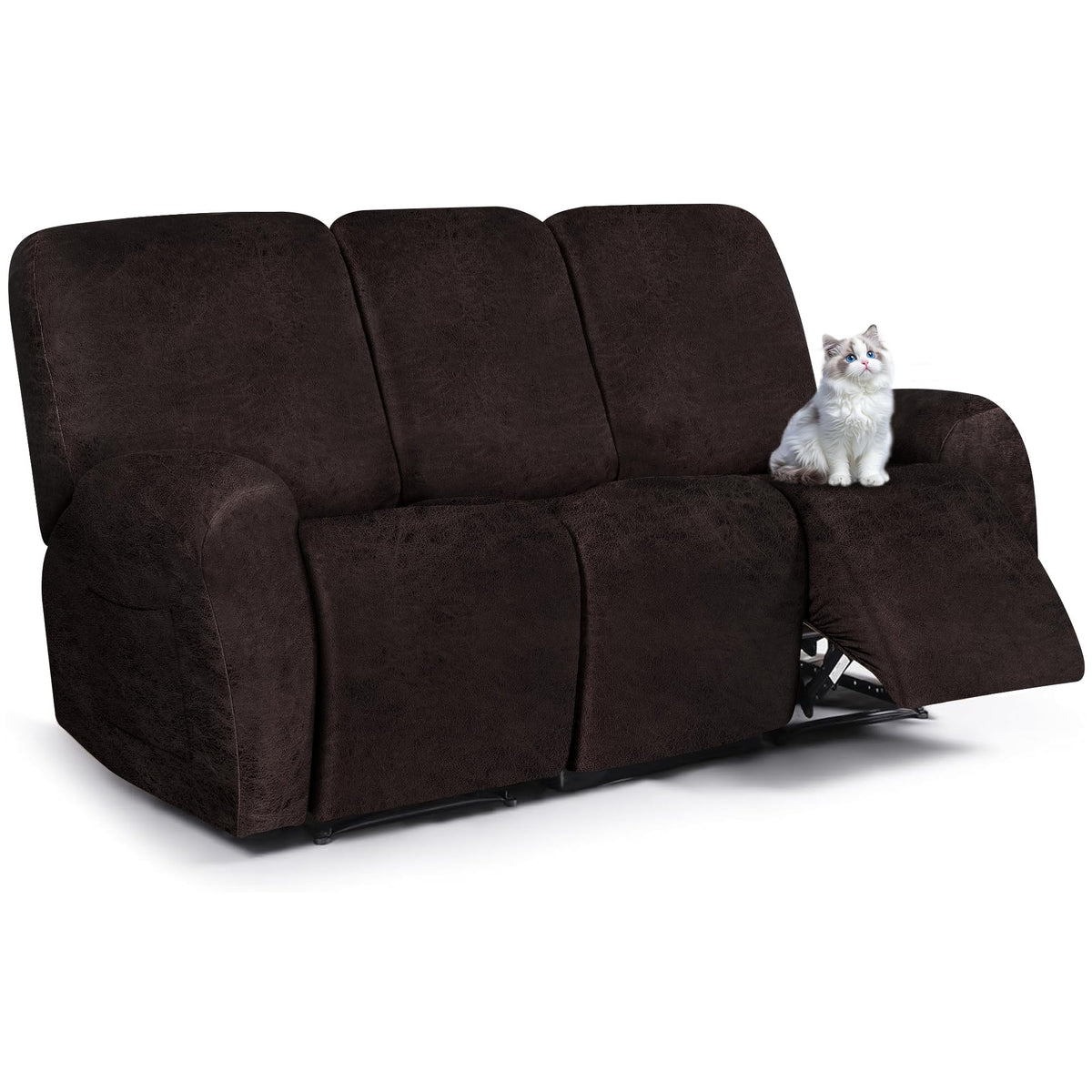 ANARACHON Leather Look Recliner Couch Cover, 8-Pieces Stretch Recliner Sofa Covers, Soft Reclining Slipcover, Washable Furniture Protector for Pets (3 Seater, Brown)