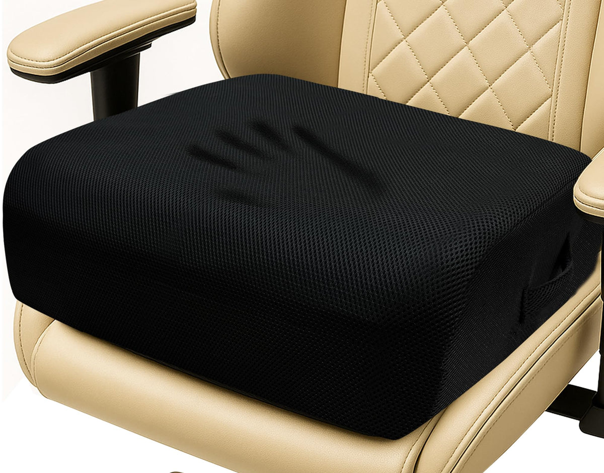 6" Extra Thick Memory Foam Office Chair Cushion – 2-Layer Booster Seat for Back & Tailbone Pain Relief, 18 x 16 x 6in Non-Slip Cushion with Carry Handle for Wheelchair, Car, and Airplane