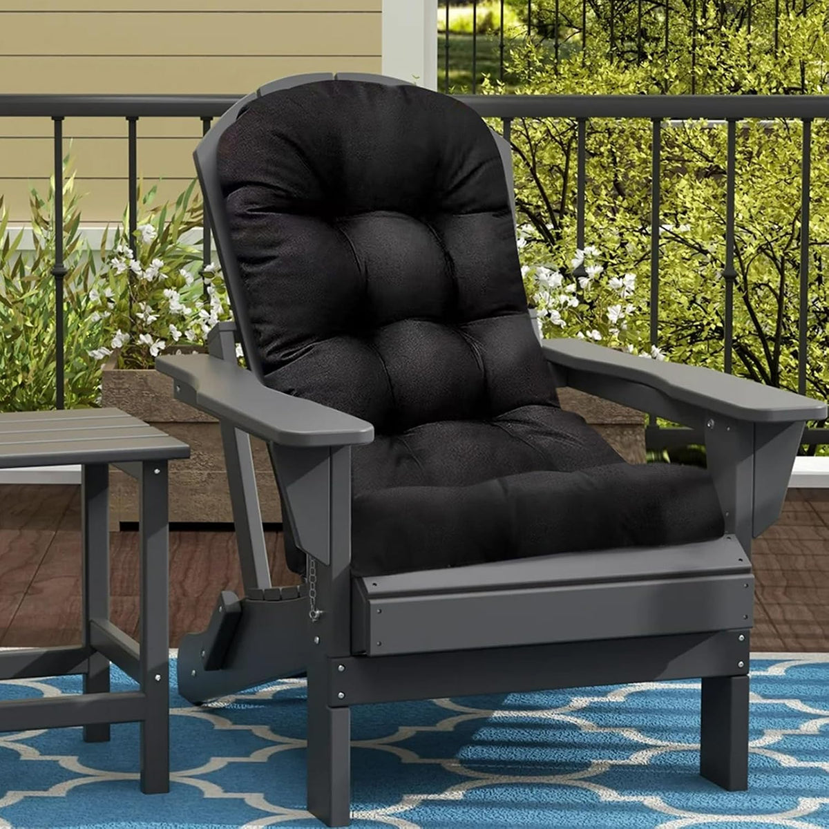 Outdoor Adirondack Chair Cushion Floral One-Pieces Thicked Patio Cushions for Adirondack Chair Waterproof Round Corner High Back Seat Cushions, Green Printing 44"*20"