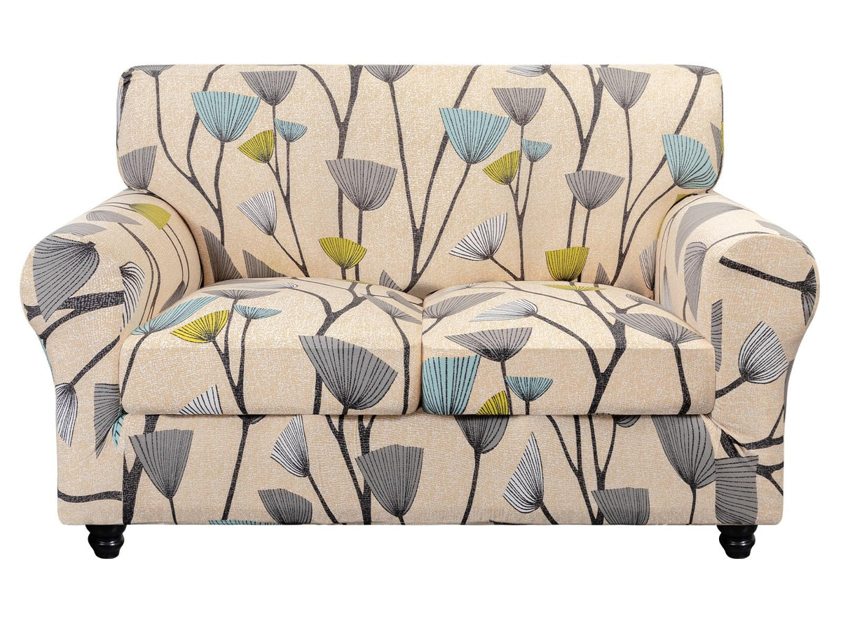 SearchI Stretch Sofa Cover Printed Couch Cover, Floral Pattern 4 Pieces Sofa Slipcover with 3 Separate Cushion Cover, Washable Furniture Protector for Living Room(Sofa, Yellow+Flower)