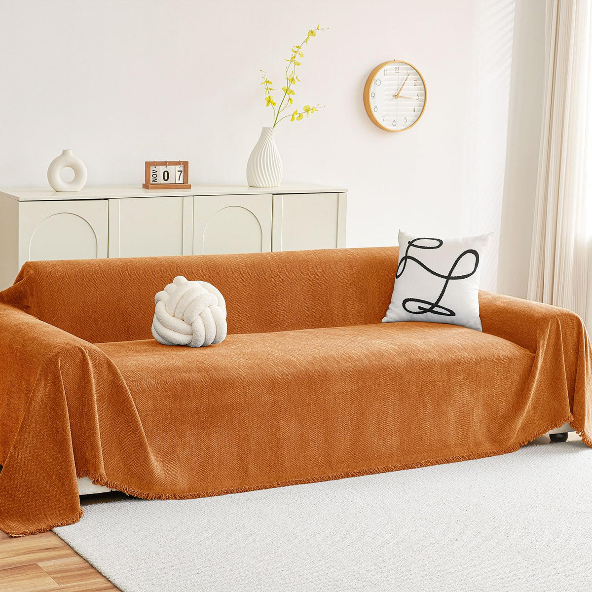 hyha Couch Cover for Dogs, Boho Chenille Sofa Cover for 3 Cushion Couch
