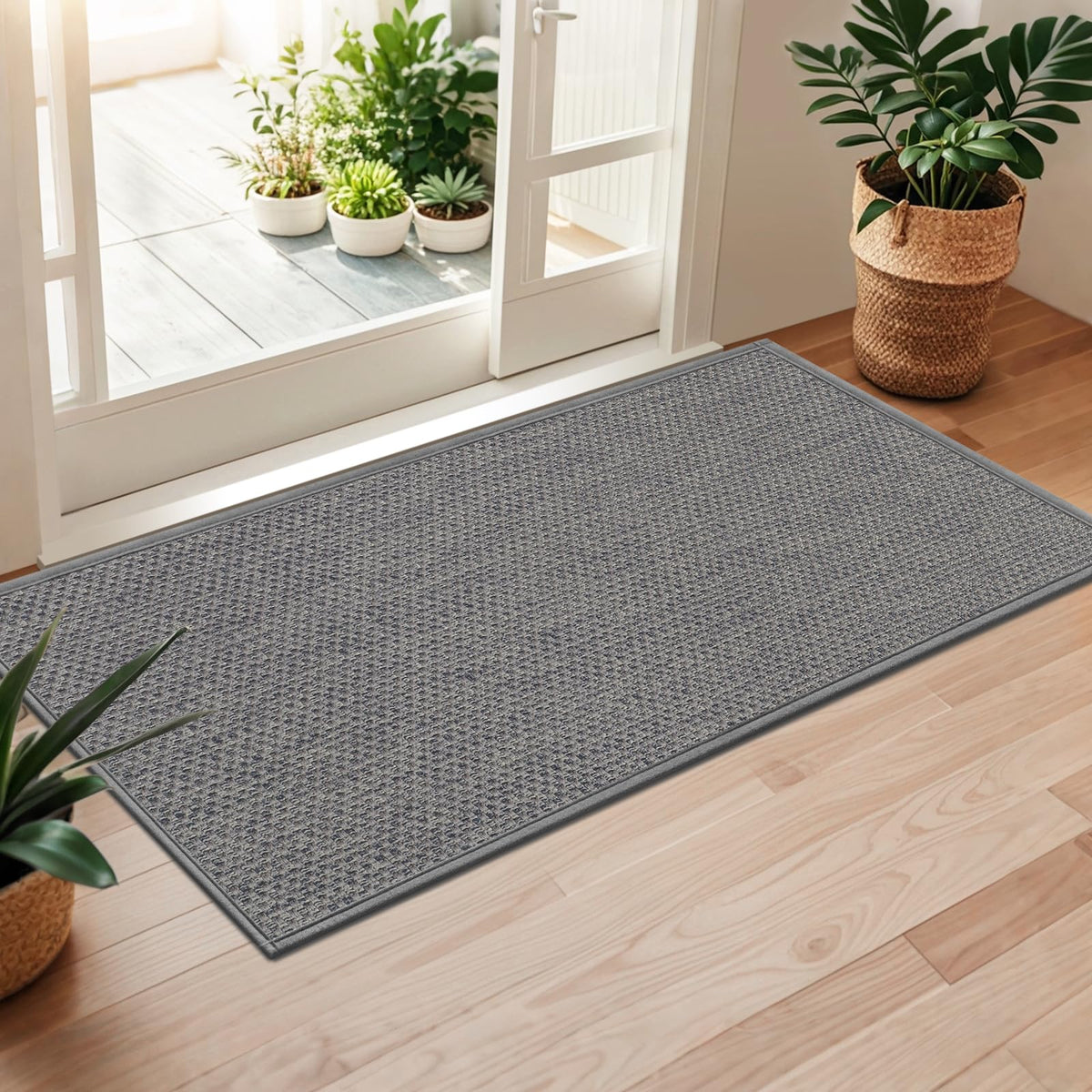 LEKEEPGO Door Mat 17"x29", Non Slip Washable Indoor Door Mat, Khaki