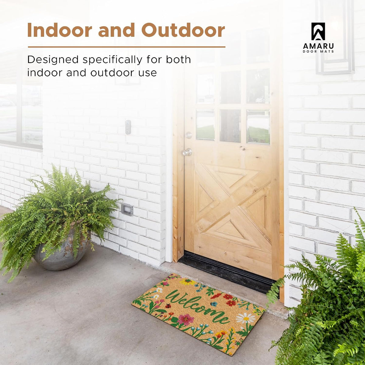 Coir Welcome Mat, Non-Slip, Floral, 17 x 29 in