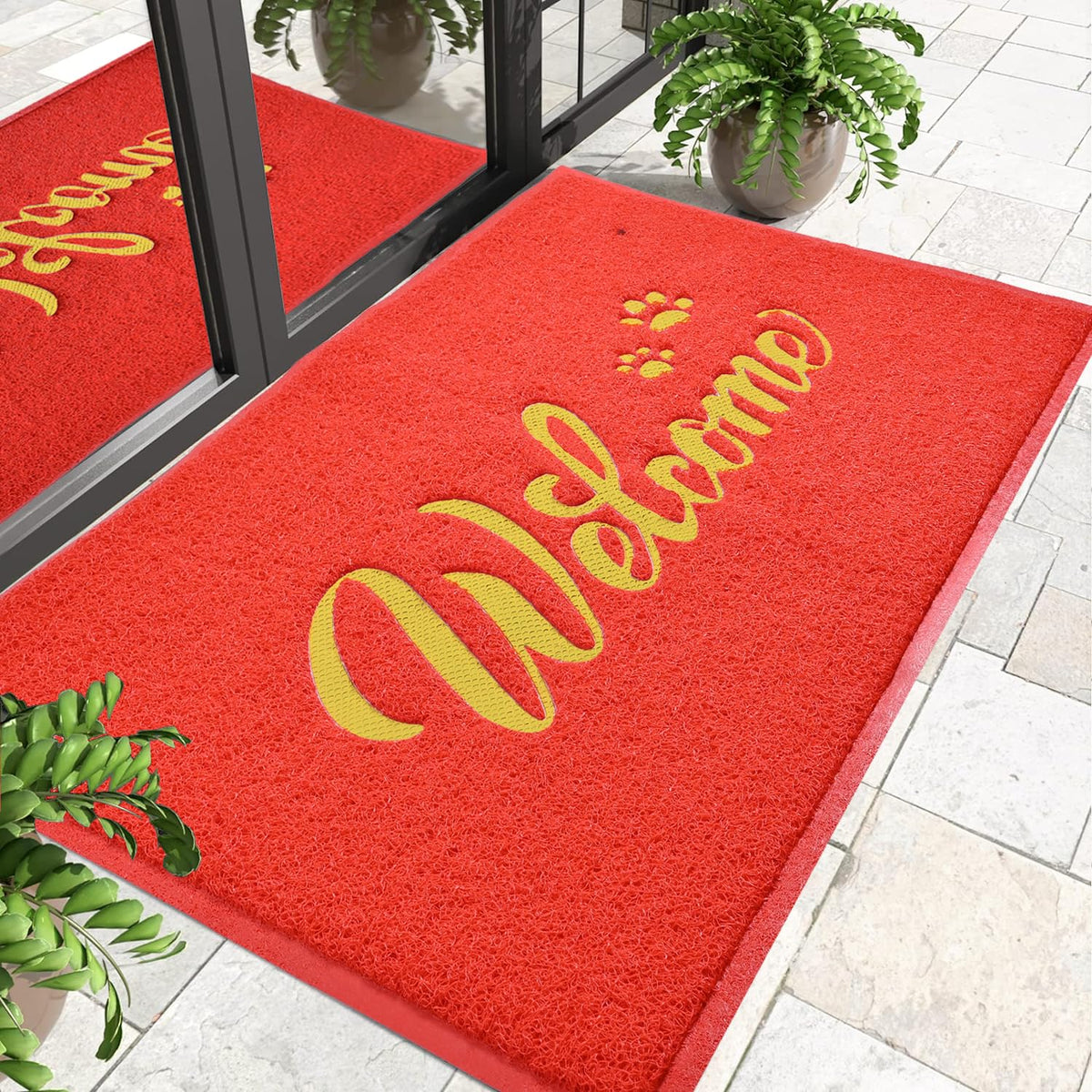 T.HENV Welcome Mat Outdoor, 30x17.5 Waterproof All-Season Front Door Mat Outside Entrance, All-Weather Quick Drying, Low Profile Doormat Indoor, Patio Porch Entryway Mats, Black-White
