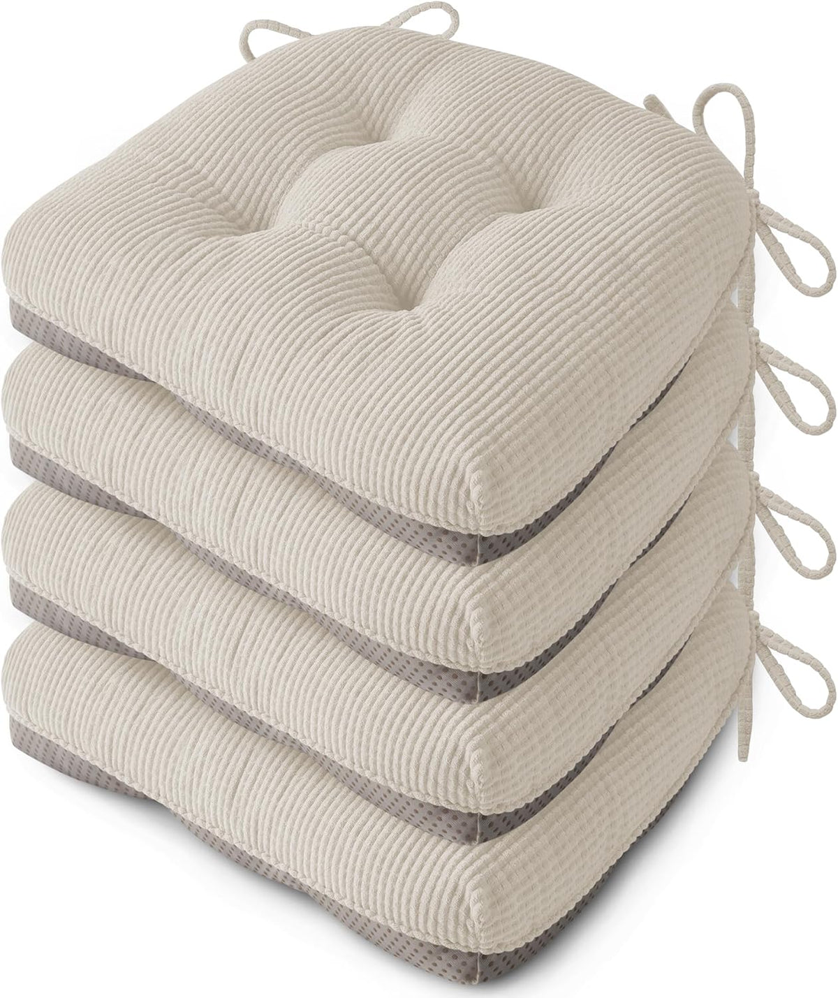 Anti Slip Kitchen Chair Cushions Set of 4 18"X16.5"X3" Beige