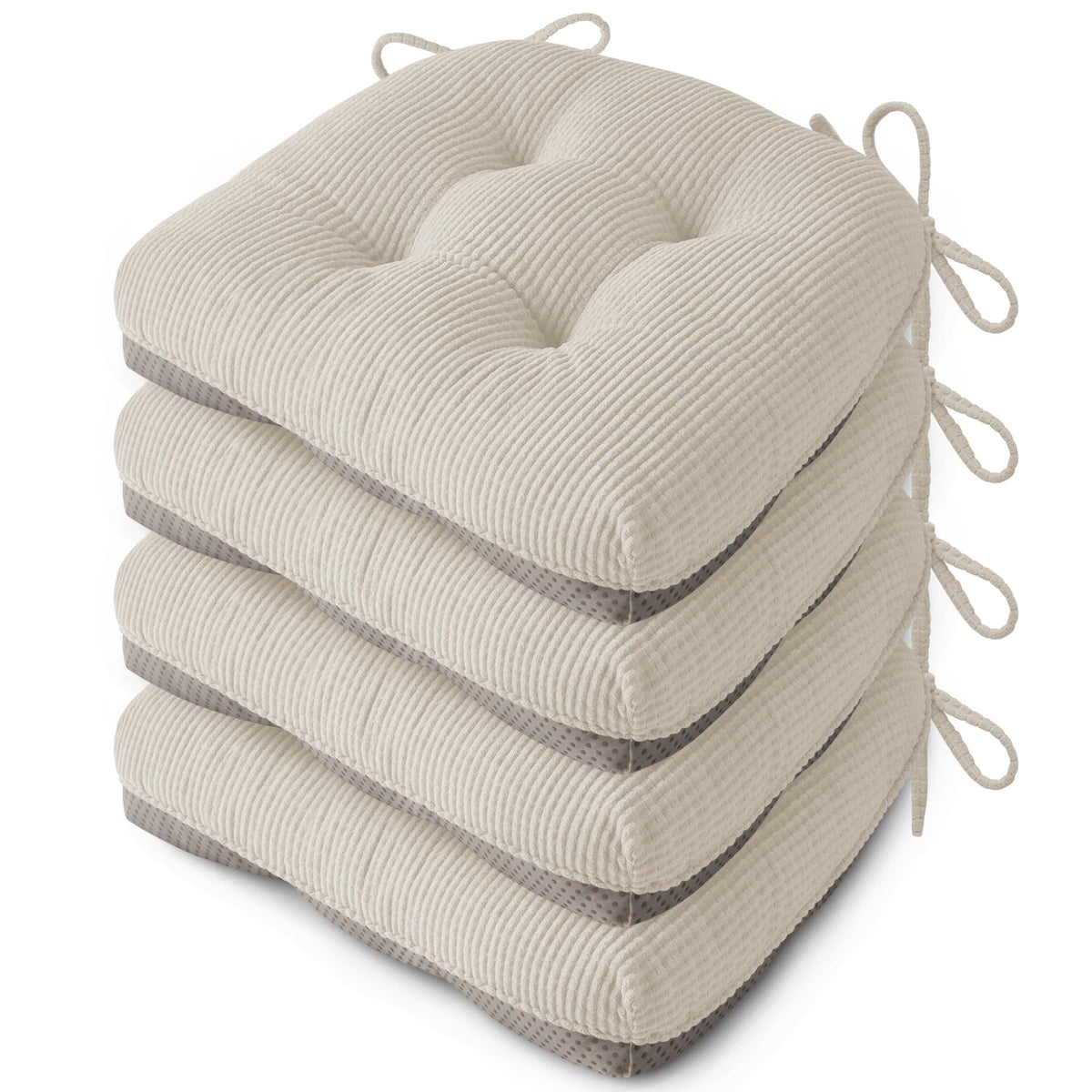 Anti Slip Kitchen Chair Cushions Set of 4 18"X16.5"X3" Beige
