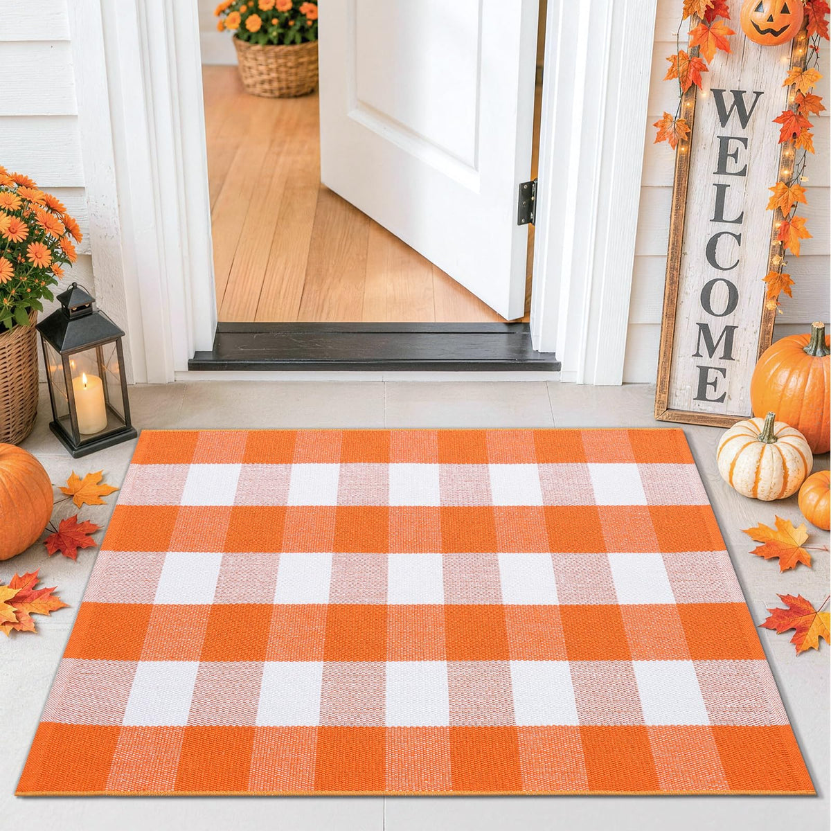Smiry Black and White Striped Entryway Rug, Front Door Mat and Porch Decor