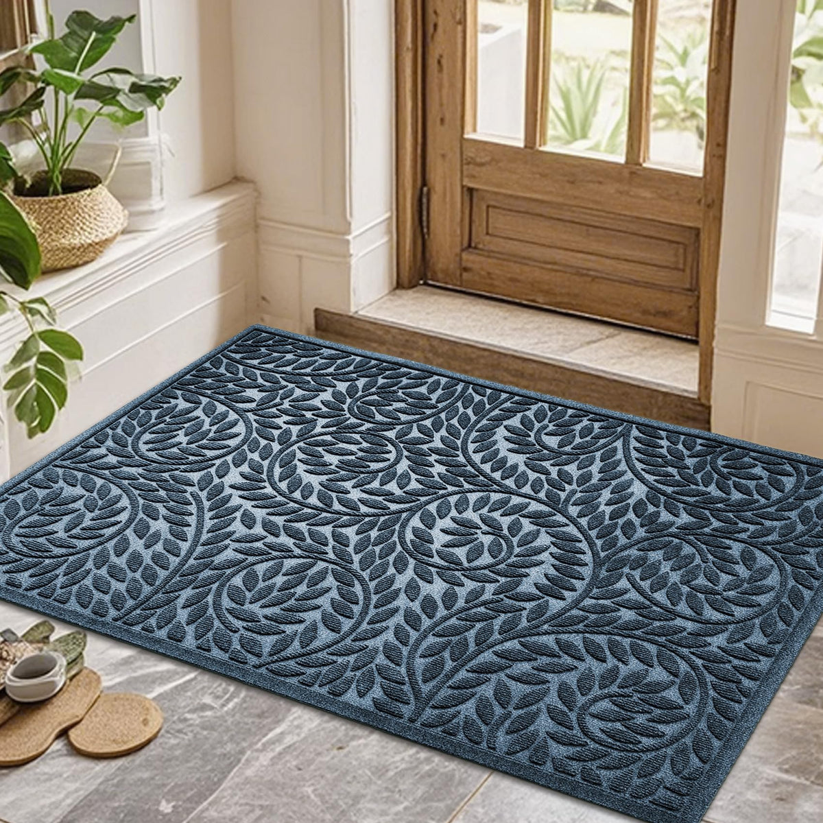 Bulijojo Front Door Mat Entrance,Durable Heavy Duty Welcome Mat,Thick Absorbent Natural Rubber Non Slip Mat,Sturdy Entryway Green, 17"x30"