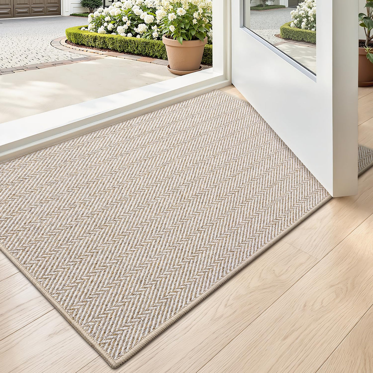 LUMI Ultra Thin Indoor Door Mat 24"x36", Entrance Doormat, Beige
