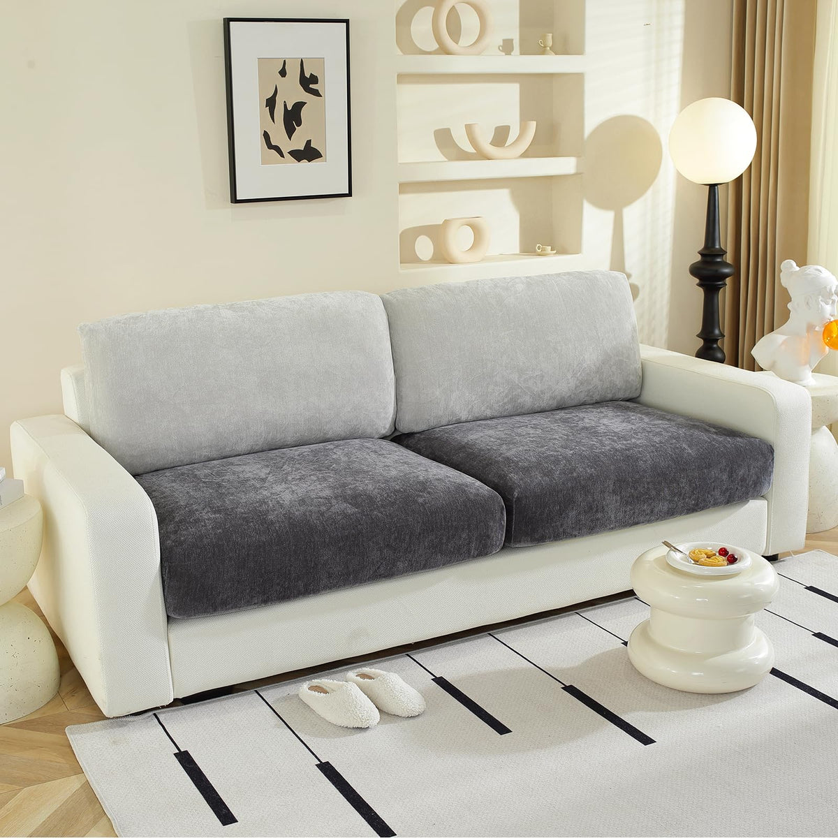 WEYOND Couch Cushion Covers L Shaped Sectional, 3PC Seat Covers, Light Grey
