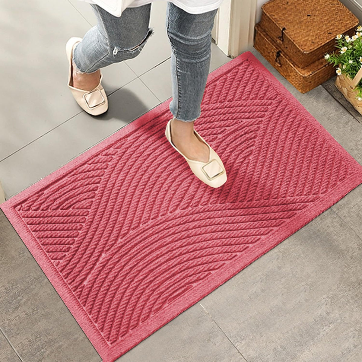 HIYARD Sturdy Front Door Mat, Absorbent Muddy Dirt Resist Welcome Door Mats Outdoor Indoor, Stain and Fade Resistant, Non-Slip Backing Entry Mat Low Profile Doormat for Entryway, 29×17, Beige