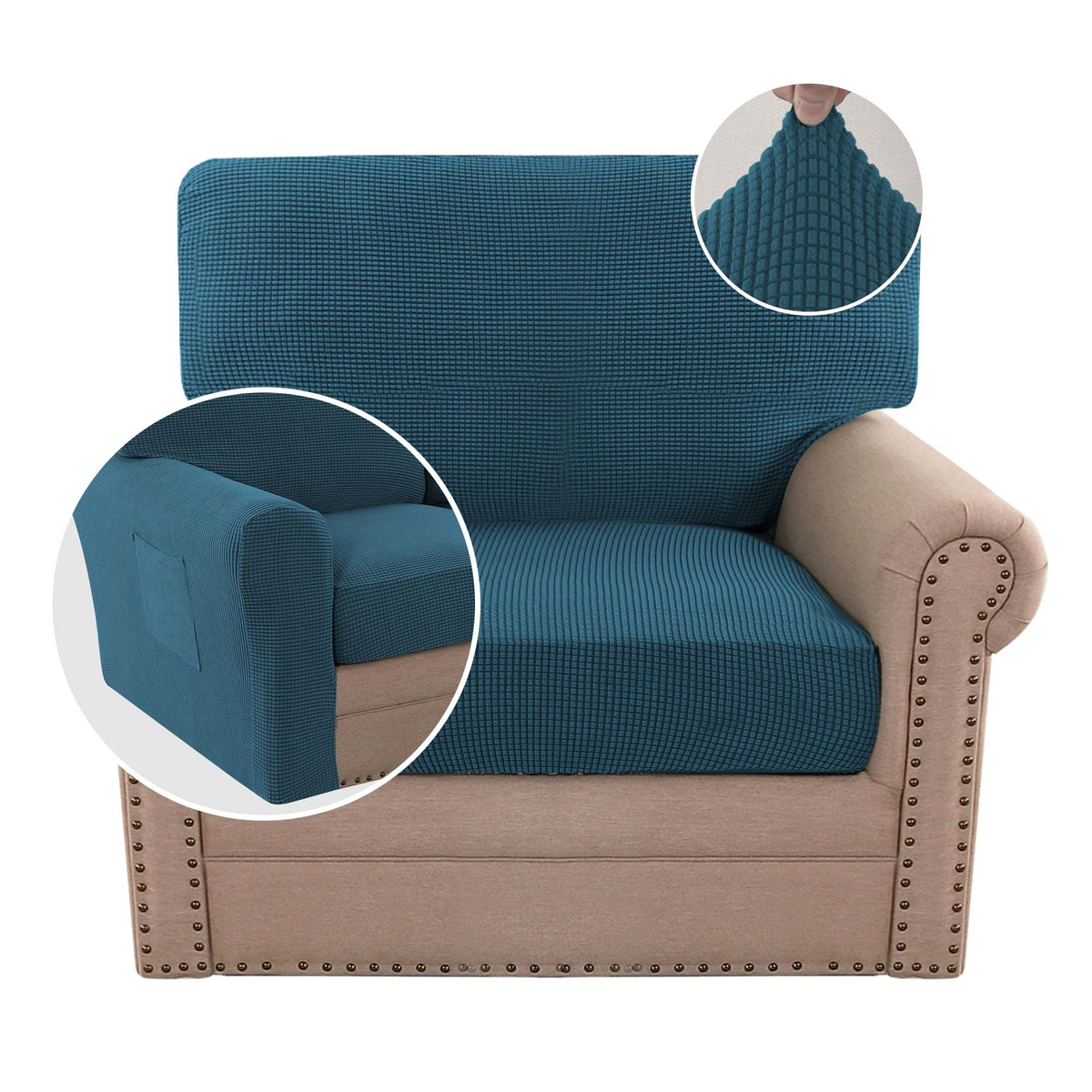 H.VERSAILTEX Multi-Pieces Sofa Covers Stretch Couch Covers Form Fitted Seats and Back Cushions Covers (3 Seat Covers Plus 3 Back Cusion Covers, Bonus 2 Armrest Covers), Sand
