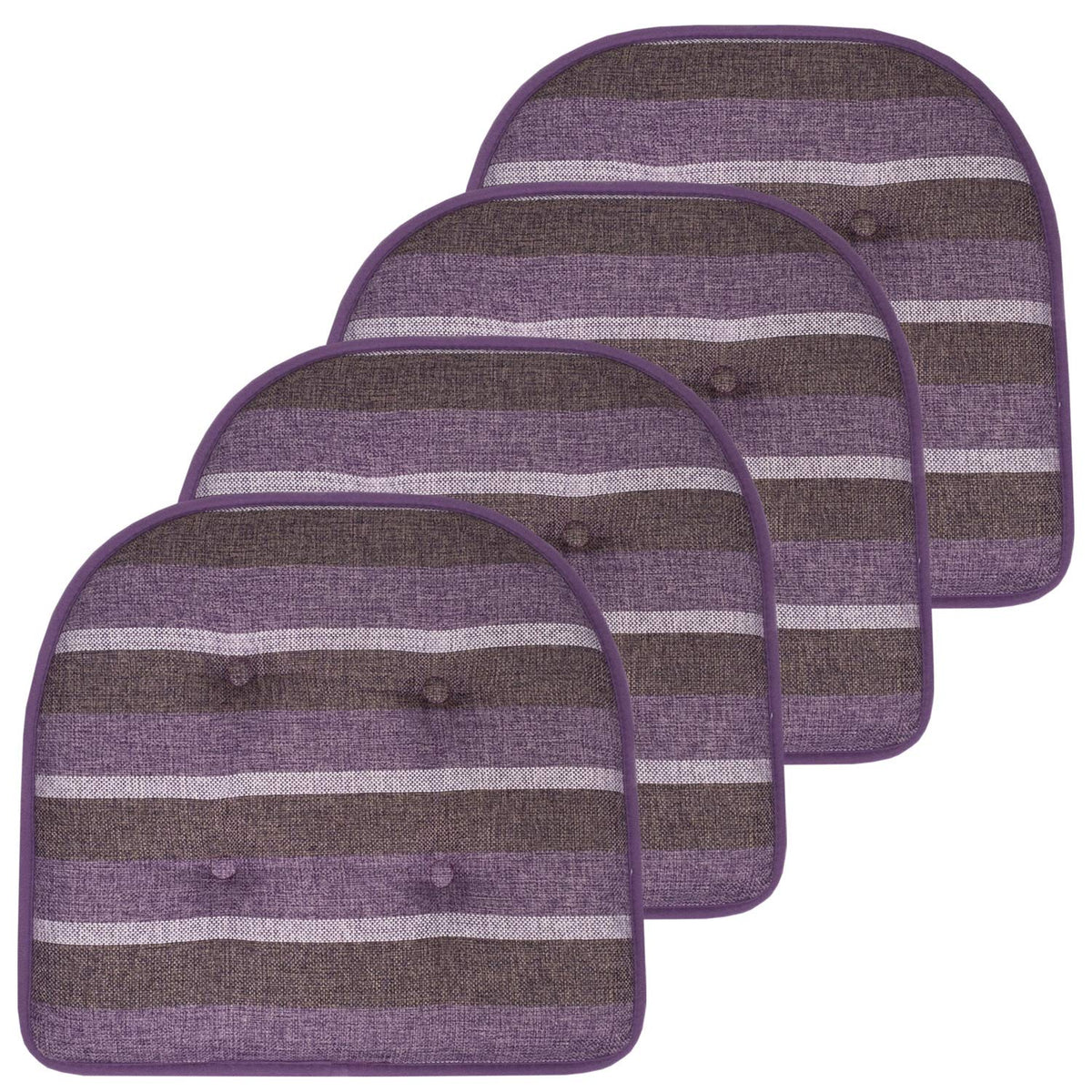 Sweet Home Collection Chair Cushion Memory Foam Pads Tufted Slip Non Skid Rubber Back U-Shaped 17" x 16" Seat Cover, 6 Pack, Checkered Taupe/White