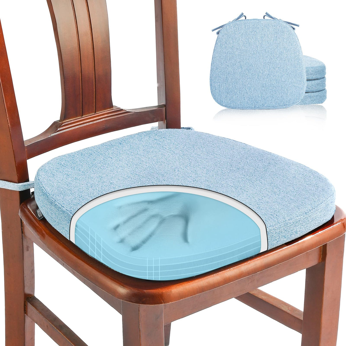 SINOSSO 1 Pack Memory Foam Chair Cushions for Dining Chair, Friendly Woven Fabric 16" U-Shape Comfortable Kitchen Chair Pad, Removable Slip Resistant Seat Cushion (1 Piece, Blue)
