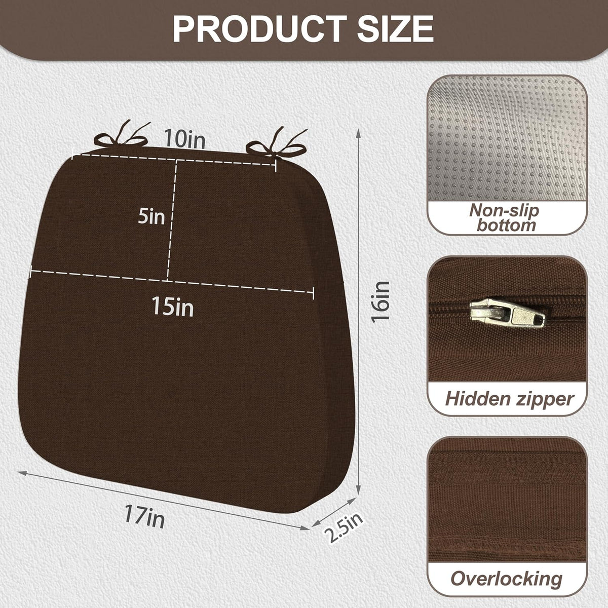 17'' x 16'' x 2.5"Thick Chair Cushions for Dining Chairs, 6 Pack WaterProof Easy Clean Kitchen Chair Pads with Ties and Non-Slip Backing - 30D High Elastic Foam Soft Kitchen Chair Cushions