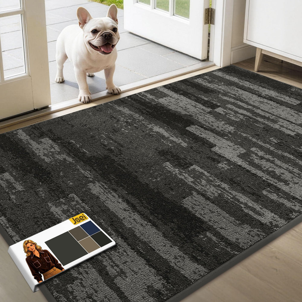 JSEI Dirt Trapper Door Mat 20"x32", Non-Slip Doormat, Blue