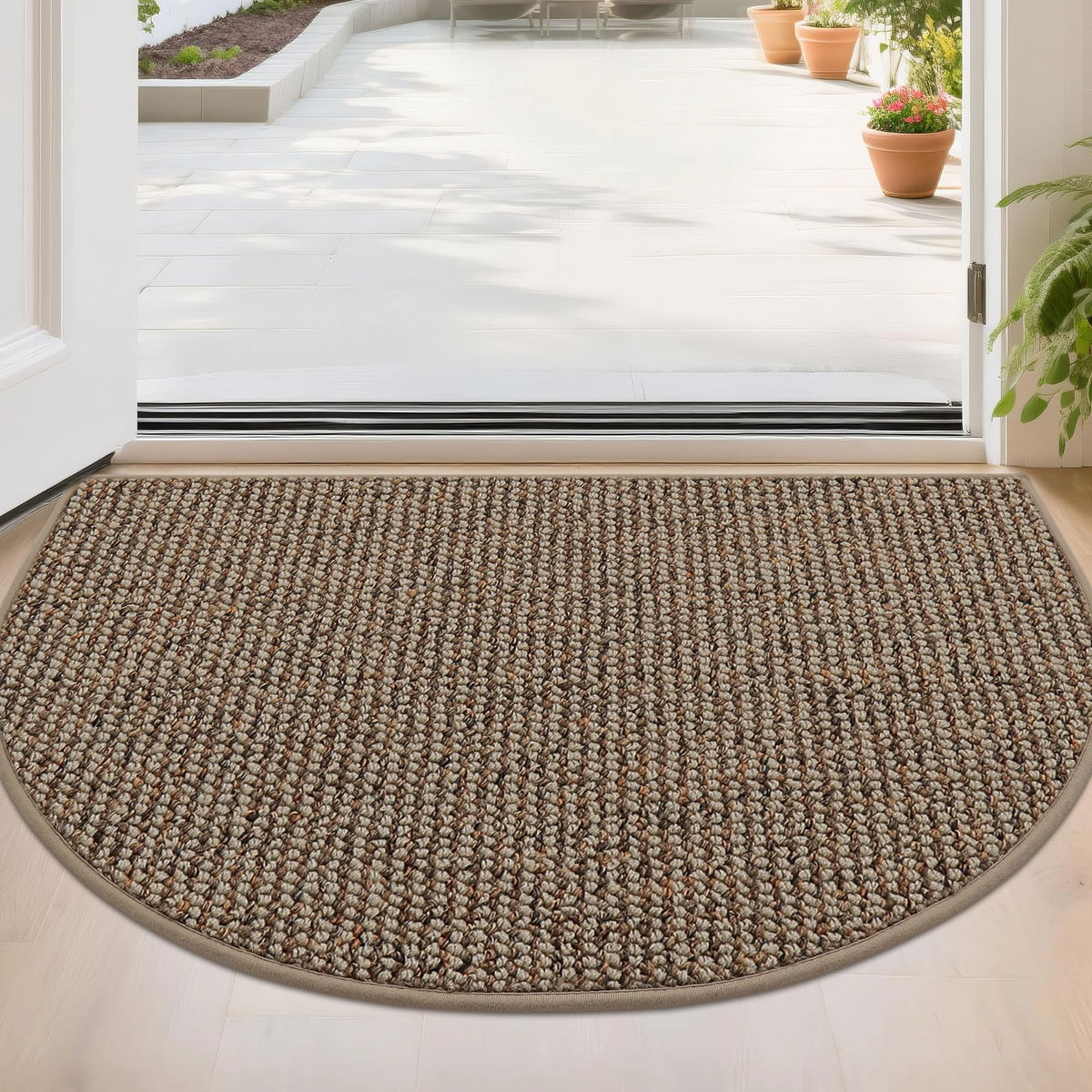 BEQHAUSE Dirt Trapper Door Mat 17" x 30" Half Circle Non Slip Rugs, Taupe