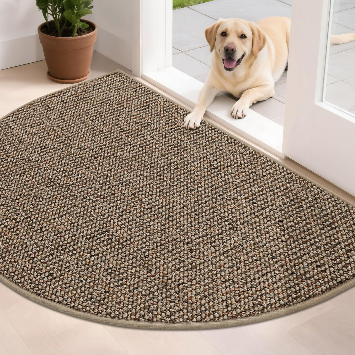 BEQHAUSE Dirt Trapper Door Mat 17" x 30" Half Circle Non Slip Rugs, Taupe