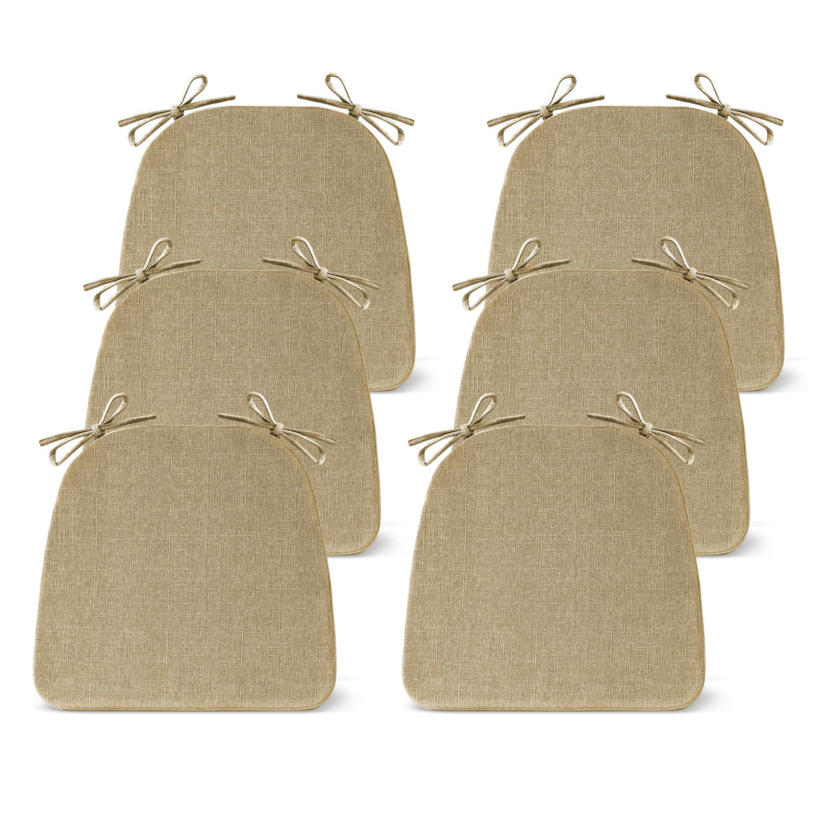 IASEAHK Chair Cushions for Dining Chairs Set of 4, Non Slip Kitchen Chair Pads, 17" x 16" x 2", Indoor Dining Chair Cushions with Ties, D-Shaped Seat Cushions for Kitchen Chairs, Beige