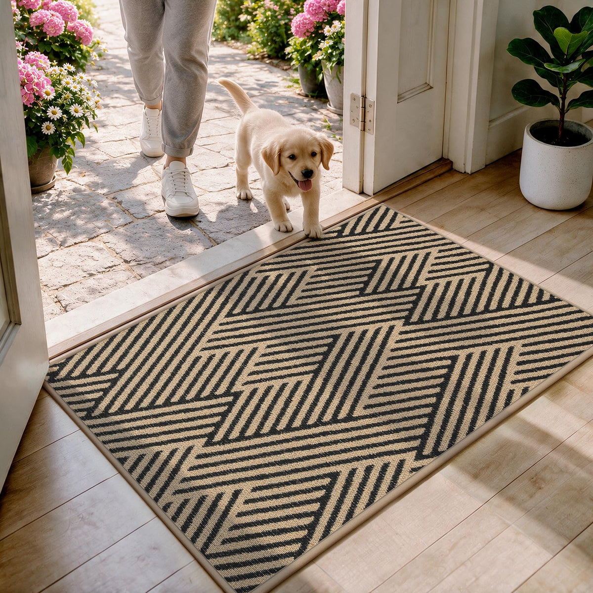 Front Door Mat Indoor Outside Entrance Non-Slip Mats Brown 17"x30"