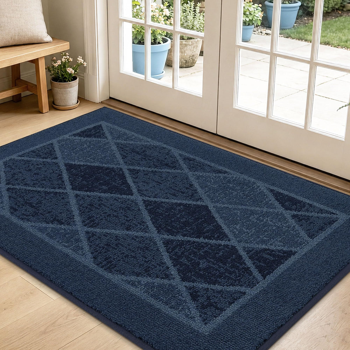 BEQHAUSE Dirt Trapper Door Mat 20" x 32", Doormat Non-Slip, Navy Blue