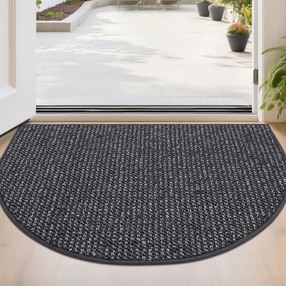 BEQHAUSE Dirt Trapper Door Mat 17" x 30" Half Circle Non Slip Rugs, Taupe