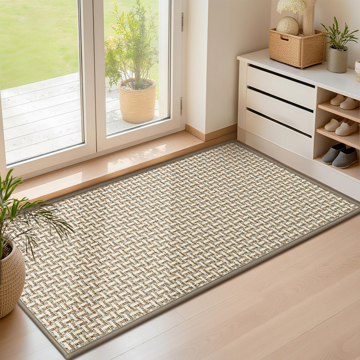 LEKEEPGO Ultra Thin Indoor Door Mat 17"x29", Non Slip Door Mat, Khaki